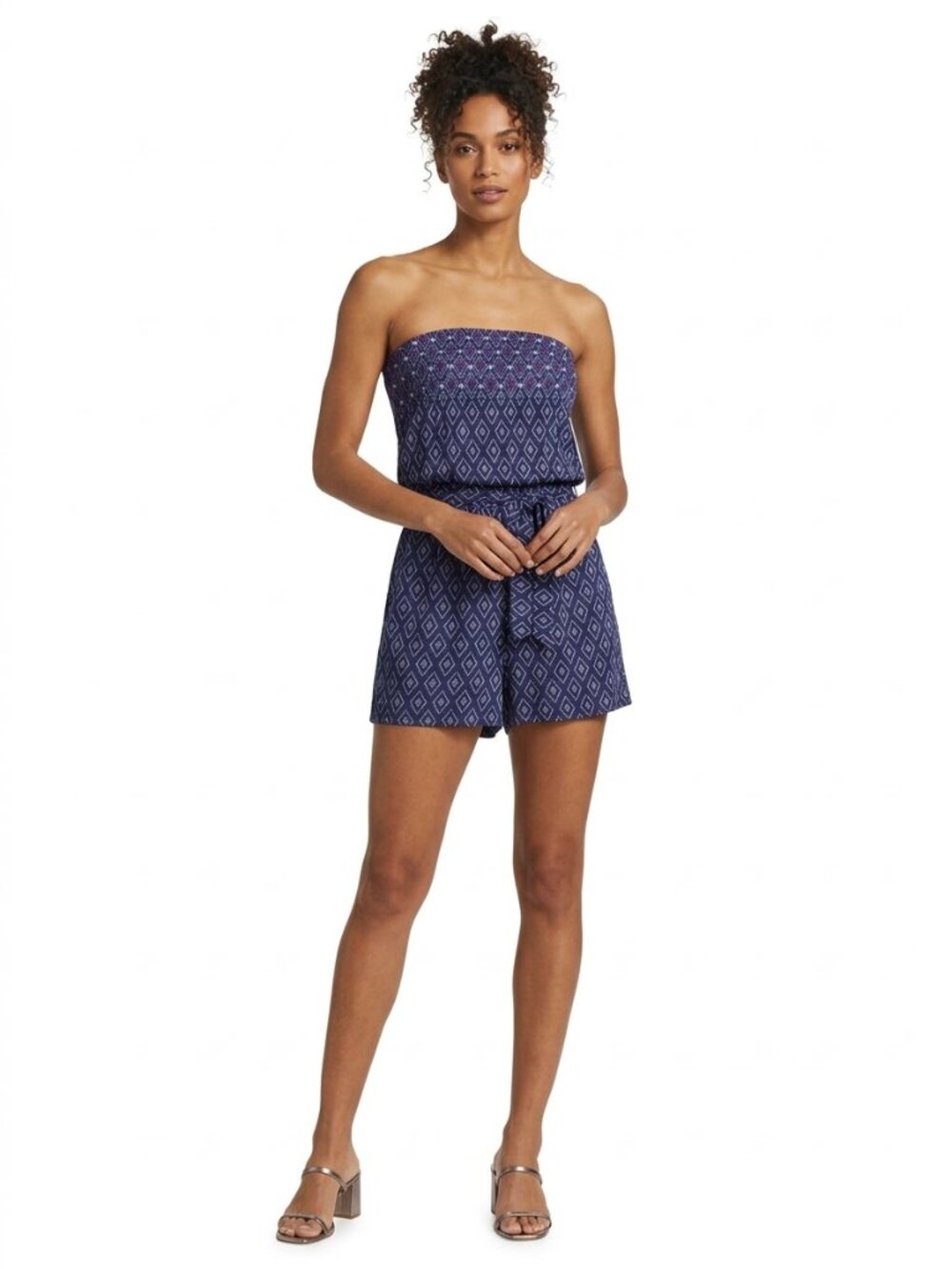 Women’s White House/Black Market Romper in Black & Purple Diamond - Size XS